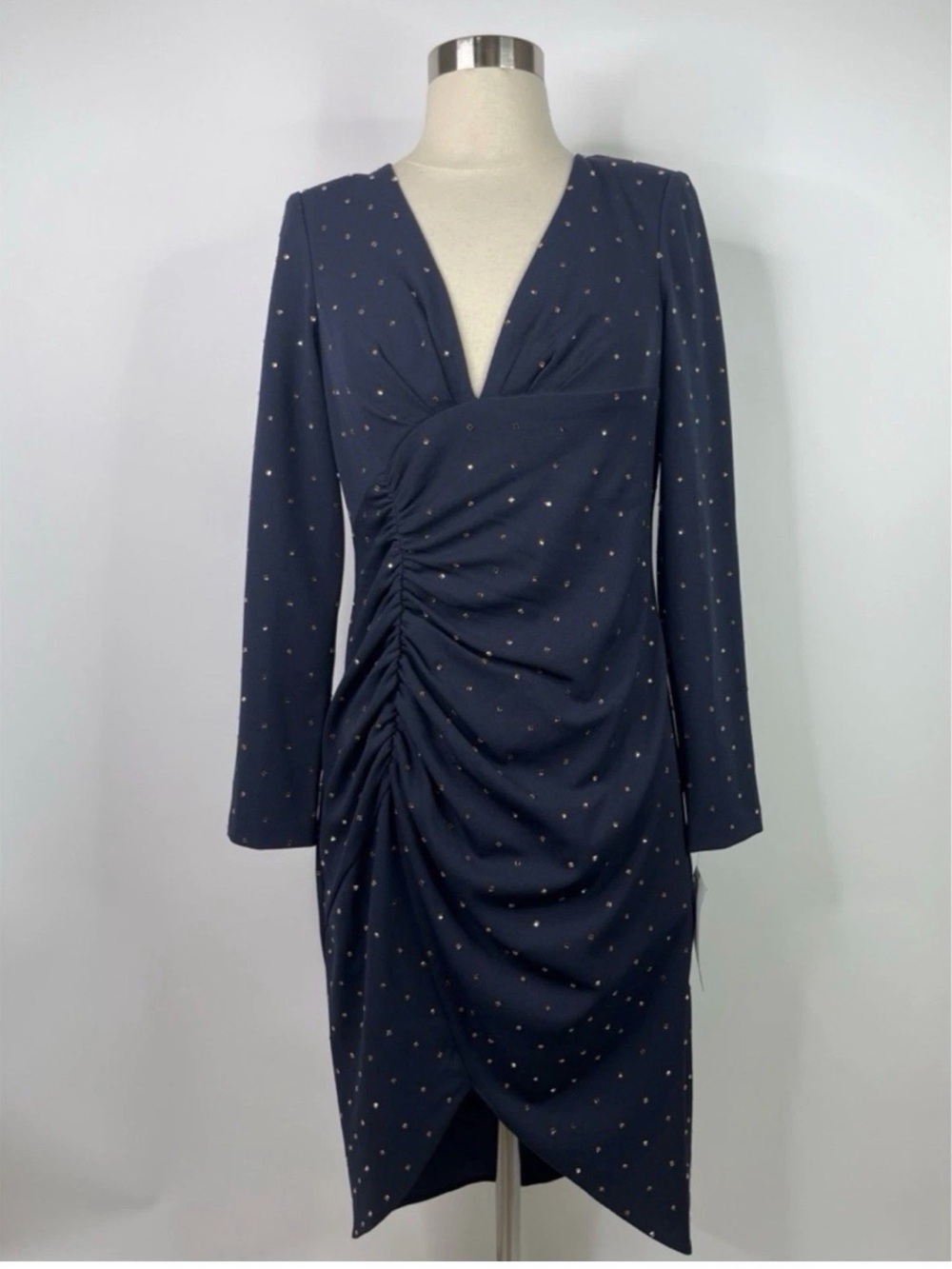 Aidan Mattox embellished Long-Sleeve Ruched V-Neck Dress